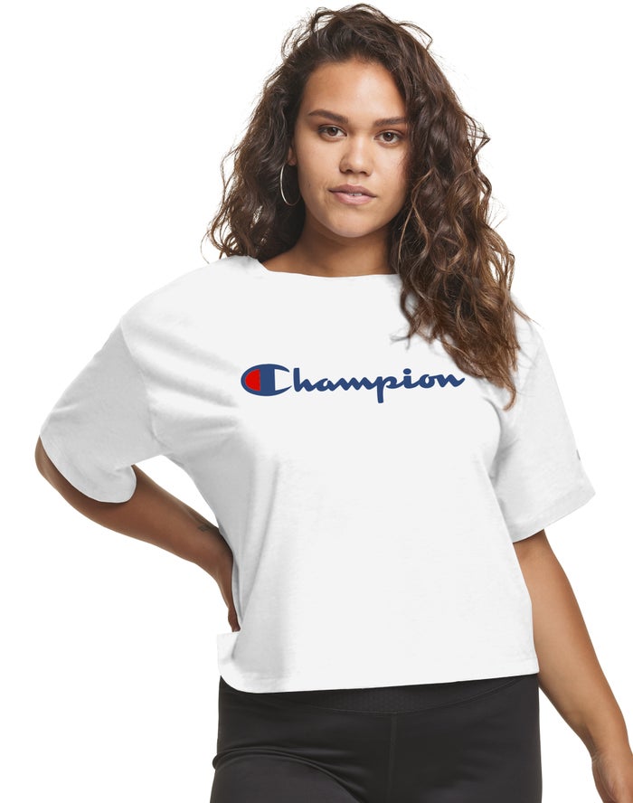 Champion T-Shirt Dames - Wit - Plus Cropped Script C Logo ( 574326-AUR )